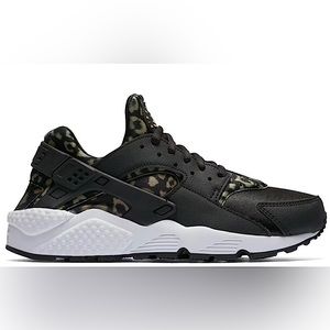 Nike Air Huarache Run Leopard Womens Shoes Black/White/Khaki 🐆